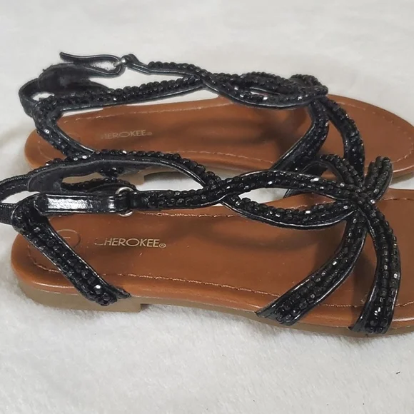 NWOT Cherokee Black Sandals Hook & Loop Closure Toddler Girls Size 11 Shoes - Picture 8 of 9
